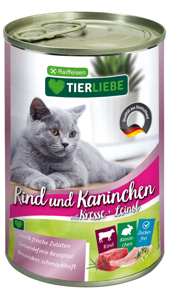 TIERLIEBE Katzen-Nassfutter Rind und Kaninchen